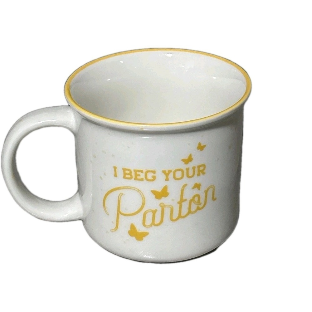 Dolly Parton Mug Cup I Beg Your Parton Yellow Sparkle Mug 16 Ozs New 773,774